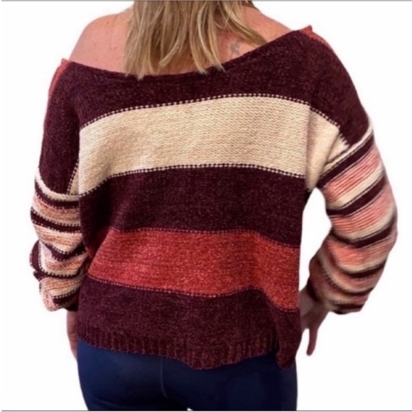 WOVEN HEART off the shoulder striped sweater M - Picture 2 of 10